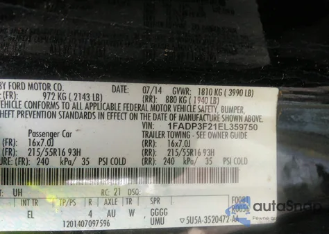 2014 Ford Focus Se из США, поврежденный, VIN 1FADP3F21EL359750